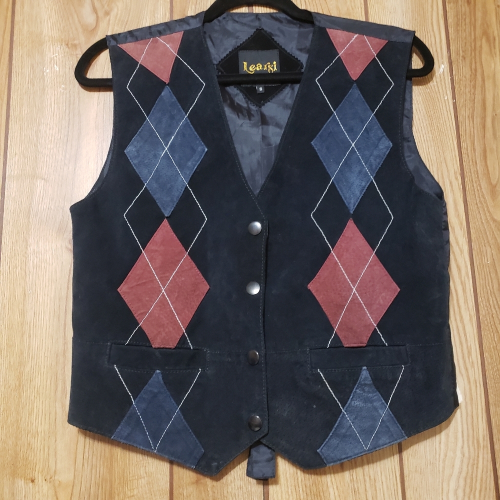 Learsi Suede Front Vest With Argyle Small Nylon Back With Adjustable Strap